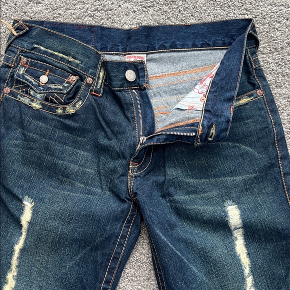 NWT True Religion Men’s Dark Blue Distressed Flared Bootcut #803 Jeans - 35/33 - Picture 4 of 12